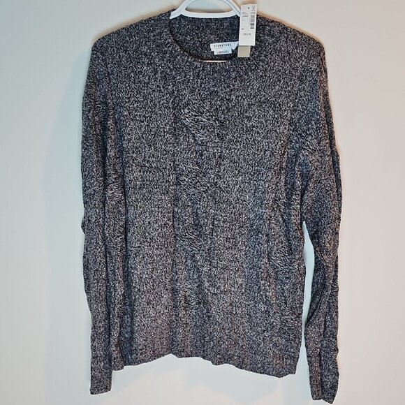 Textured Black and White XL Cashmere Crewneck Sweater - Picture 1 of 9